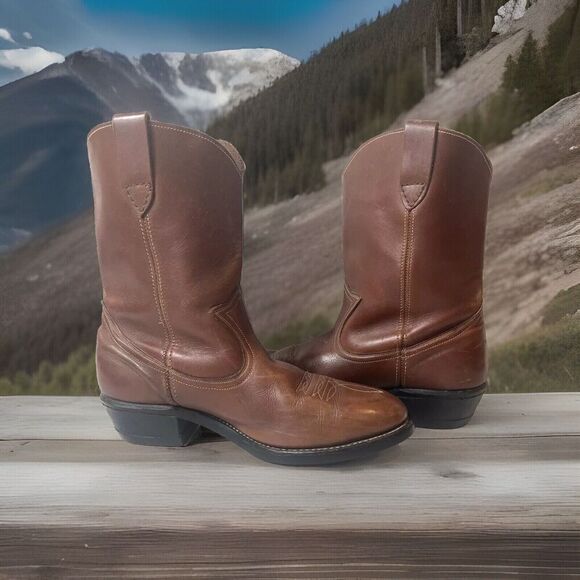 Hy-Test Tuf-Gum Brown Tooled Soft Leather Steel Toe Cowboy Work Boots Mens 7.5 D - Picture 5 of 14